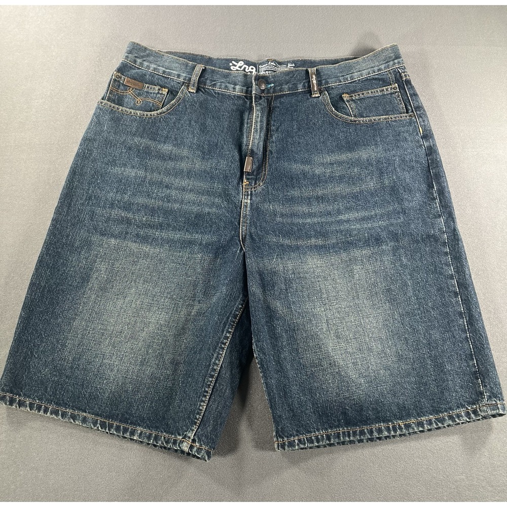 LRG Grass Roots Baggy Denim Shorts Mens 38 Blue Faded Y2K Hip Hop Streetwear